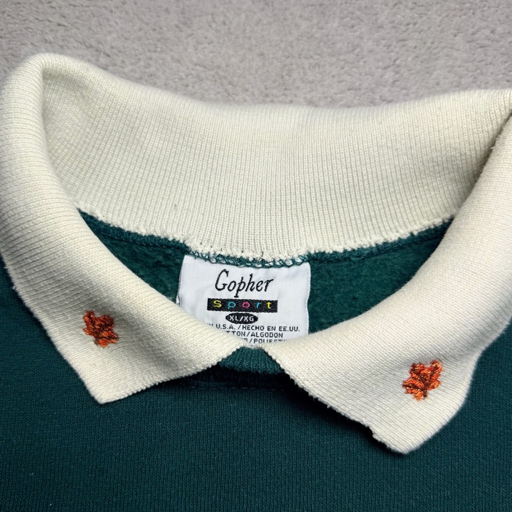Vintage Gopher Sport Collared Sweatshirt Women’s XL Green Floral Print USA Made - Picture 4 of 11